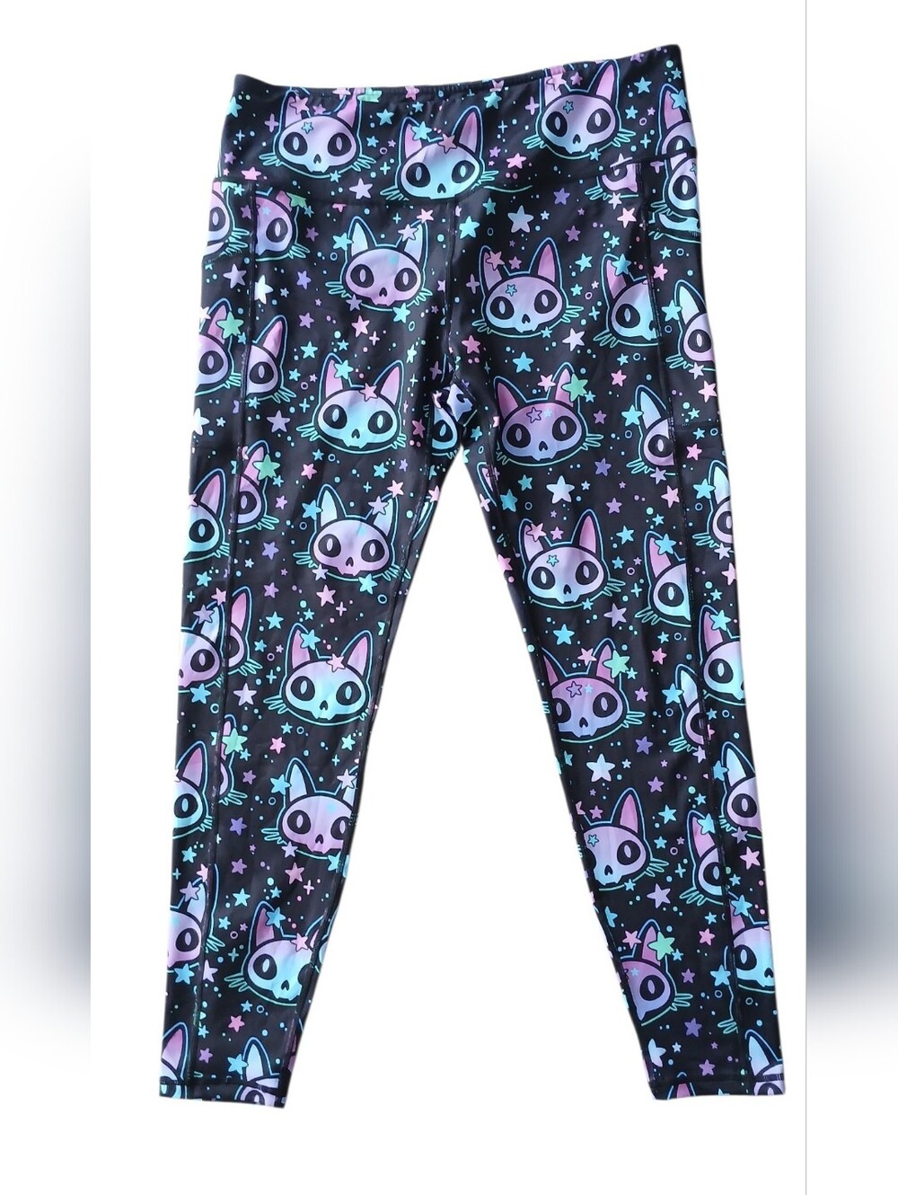 Constantly Varied Gear Black Leggings with Purple & Teal Cosmic Kitty